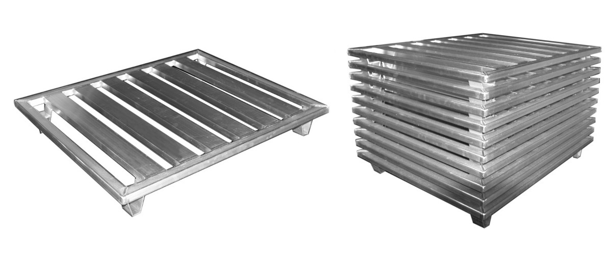 Nesting aluminum pallet for food processing